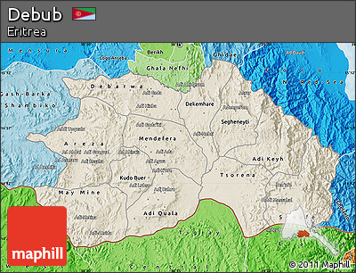 Shaded Relief Map of Debub, political shades outside