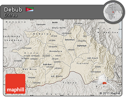 Shaded Relief Map of Debub, semi-desaturated