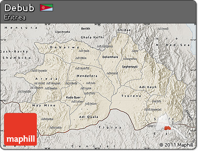 Shaded Relief Map of Debub, semi-desaturated