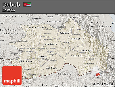 Shaded Relief Map of Debub, semi-desaturated