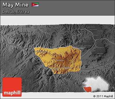 Physical 3D Map of May Mine, darken, desaturated
