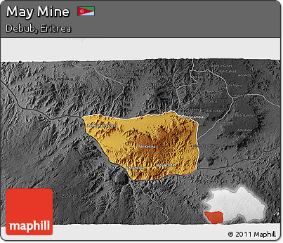 Physical 3D Map of May Mine, darken, desaturated