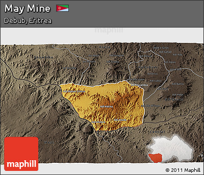 Physical 3D Map of May Mine, darken, semi-desaturated