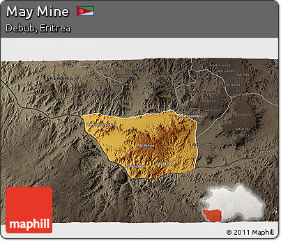 Physical 3D Map of May Mine, darken, semi-desaturated