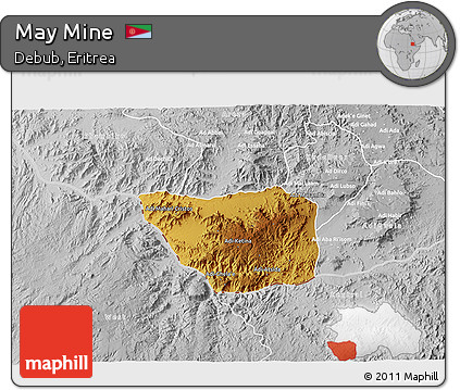 Physical 3D Map of May Mine, lighten, desaturated