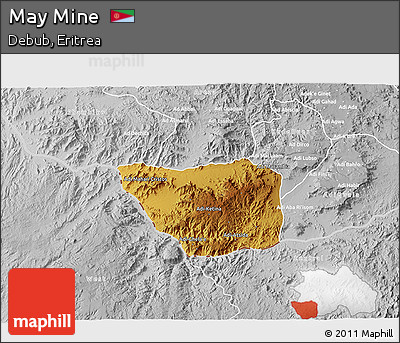Physical 3D Map of May Mine, lighten, desaturated
