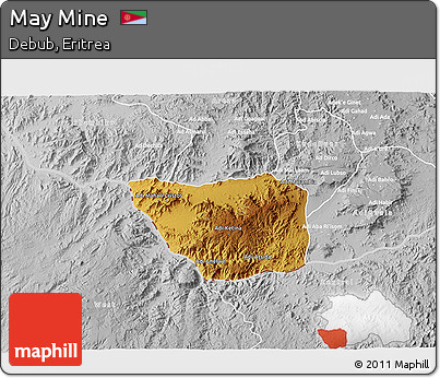 Physical 3D Map of May Mine, lighten, desaturated