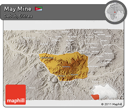 Physical 3D Map of May Mine, lighten, semi-desaturated
