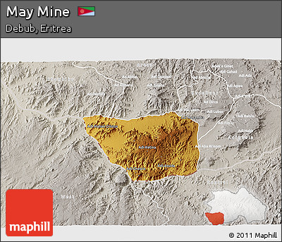 Physical 3D Map of May Mine, lighten, semi-desaturated