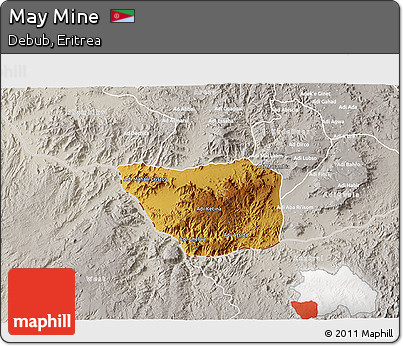 Physical 3D Map of May Mine, lighten, semi-desaturated