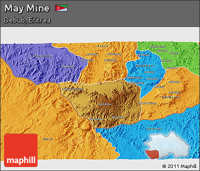 Physical 3D Map of May Mine, political outside