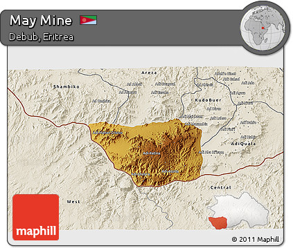 Physical 3D Map of May Mine, shaded relief outside