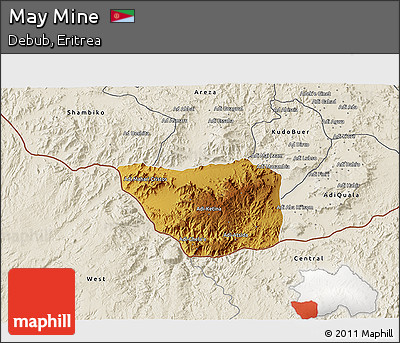 Physical 3D Map of May Mine, shaded relief outside