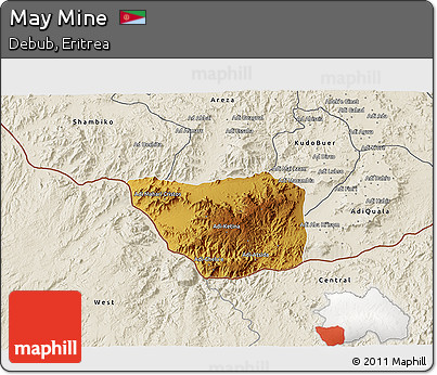 Physical 3D Map of May Mine, shaded relief outside