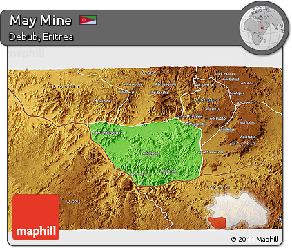 Political 3D Map of May Mine, physical outside