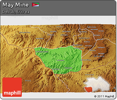 Political 3D Map of May Mine, physical outside