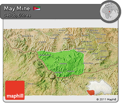 Political 3D Map of May Mine, satellite outside
