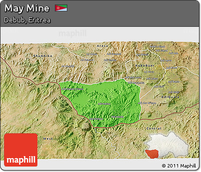 Political 3D Map of May Mine, satellite outside