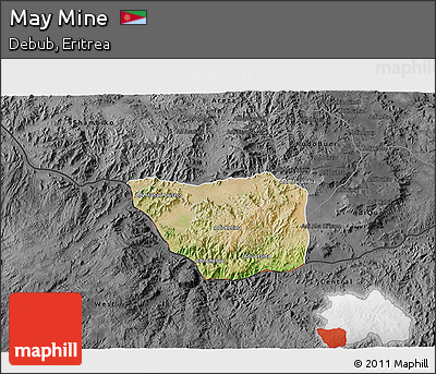 Satellite 3D Map of May Mine, darken, desaturated