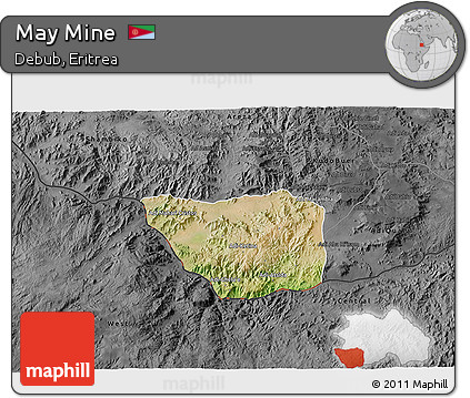 Satellite 3D Map of May Mine, darken, desaturated