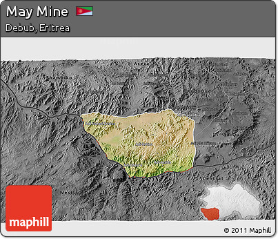 Satellite 3D Map of May Mine, darken, desaturated