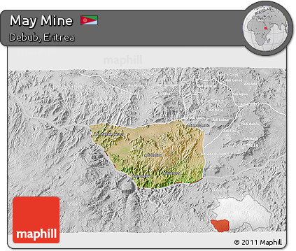 Satellite 3D Map of May Mine, lighten, desaturated