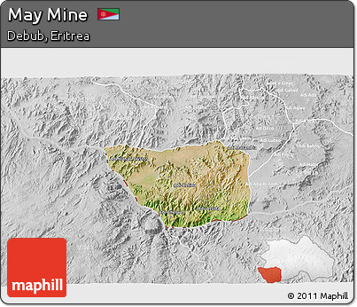 Satellite 3D Map of May Mine, lighten, desaturated