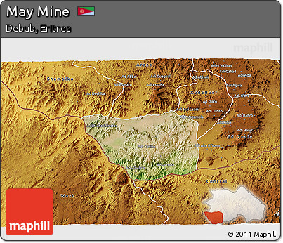 Satellite 3D Map of May Mine, physical outside