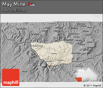 Shaded Relief 3D Map of May Mine, darken, desaturated