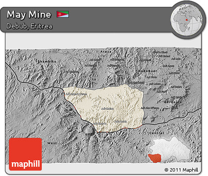 Shaded Relief 3D Map of May Mine, darken, desaturated