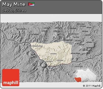 Shaded Relief 3D Map of May Mine, darken, desaturated