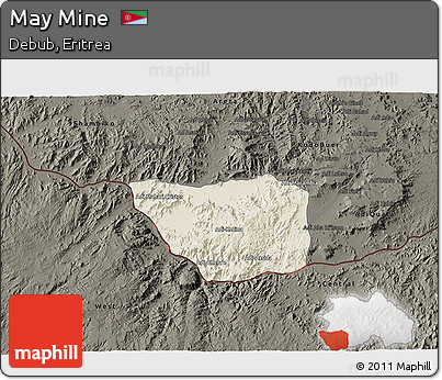 Shaded Relief 3D Map of May Mine, darken