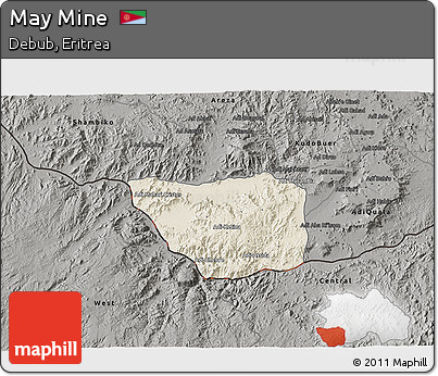 Shaded Relief 3D Map of May Mine, darken, semi-desaturated