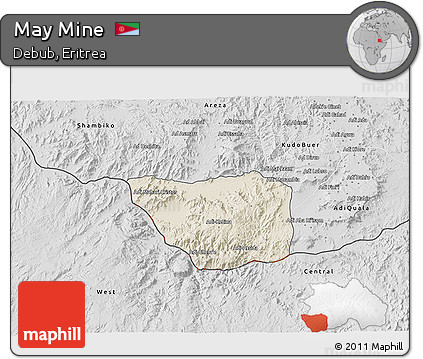 Shaded Relief 3D Map of May Mine, desaturated