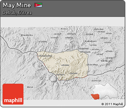 Shaded Relief 3D Map of May Mine, desaturated