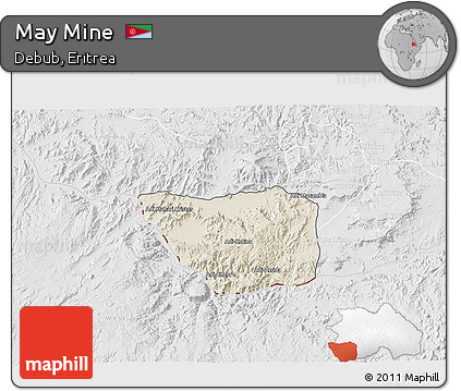Shaded Relief 3D Map of May Mine, lighten, desaturated