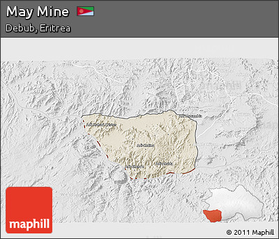 Shaded Relief 3D Map of May Mine, lighten, desaturated