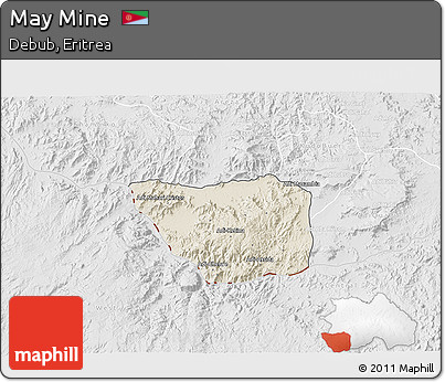 Shaded Relief 3D Map of May Mine, lighten, desaturated