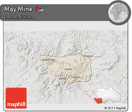 Shaded Relief 3D Map of May Mine, lighten, semi-desaturated