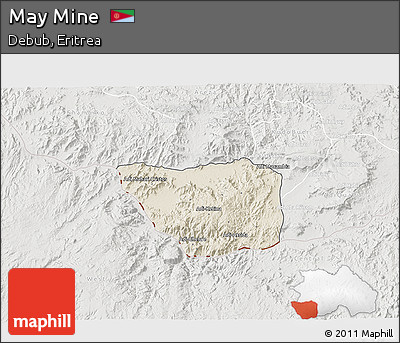 Shaded Relief 3D Map of May Mine, lighten, semi-desaturated