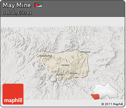 Shaded Relief 3D Map of May Mine, lighten, semi-desaturated