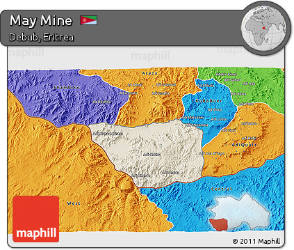 Shaded Relief 3D Map of May Mine, political outside