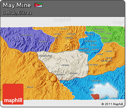 Shaded Relief 3D Map of May Mine, political outside
