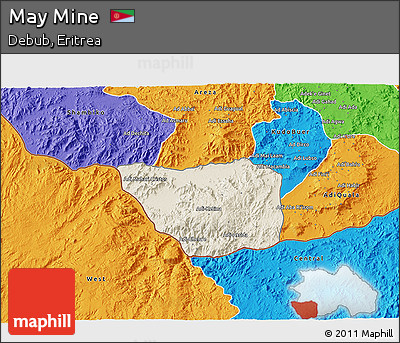 Shaded Relief 3D Map of May Mine, political outside
