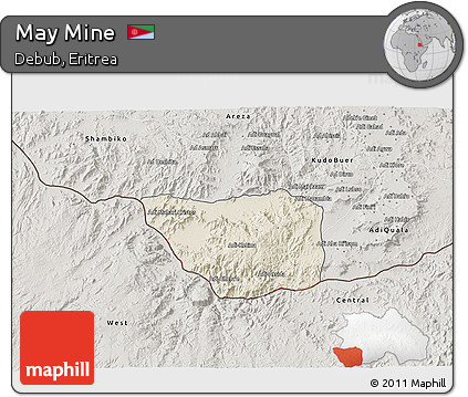 Shaded Relief 3D Map of May Mine, semi-desaturated
