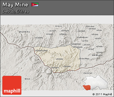 Shaded Relief 3D Map of May Mine, semi-desaturated