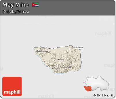 Shaded Relief 3D Map of May Mine, single color outside