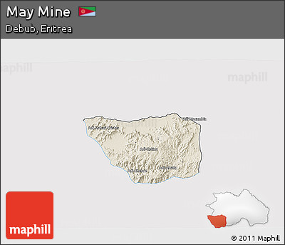 Shaded Relief 3D Map of May Mine, single color outside