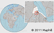 Gray Location Map of May Mine, highlighted country, highlighted parent region, within the entire country, hill shading