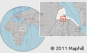Gray Location Map of May Mine, highlighted country, hill shading